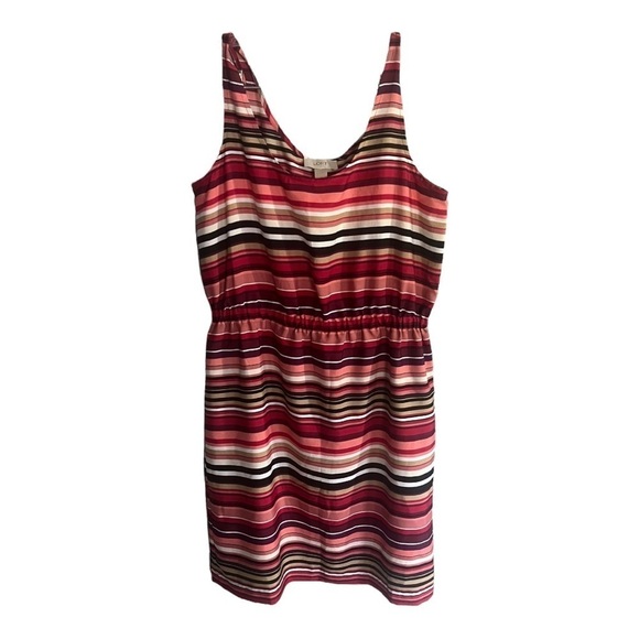 Ann Taylor Loft Outlet Womens Size 4 Pink Striped Sleeveless Midi Dress Lined - Picture 1 of 4